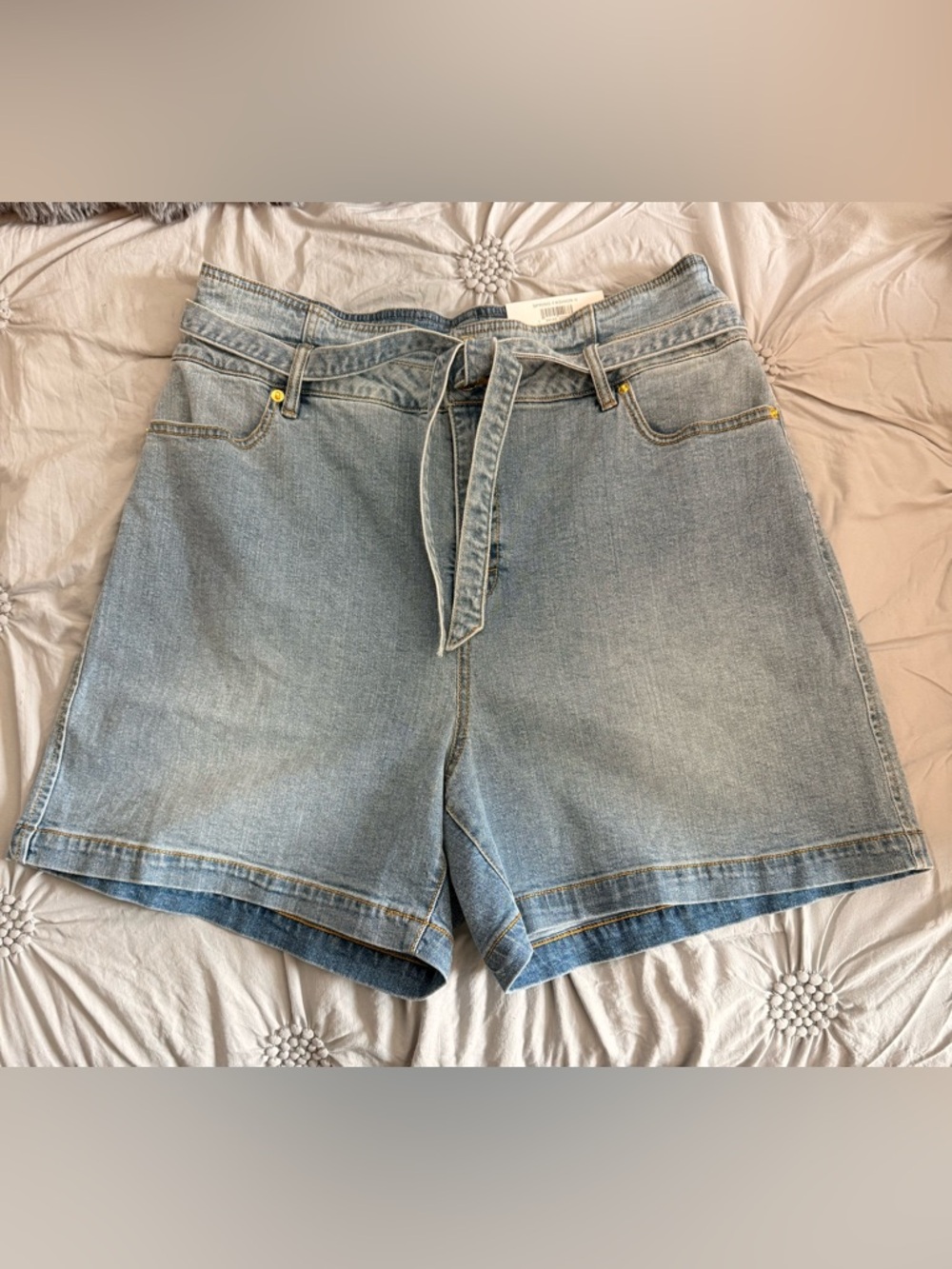 INC International Concepts Light Blue Denim High Rise Tie-Waist Shorts-NWT